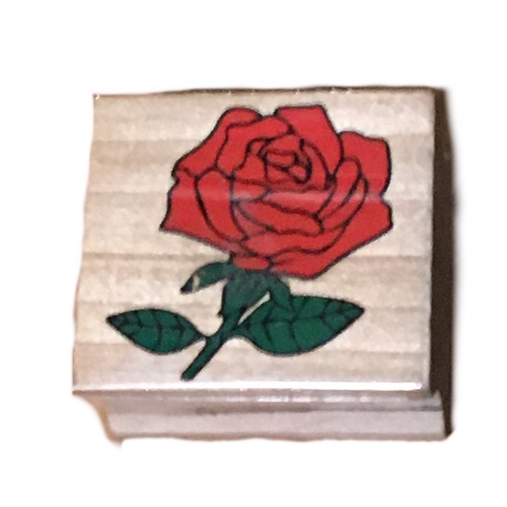 Wooden Stamp with Red Rose Design